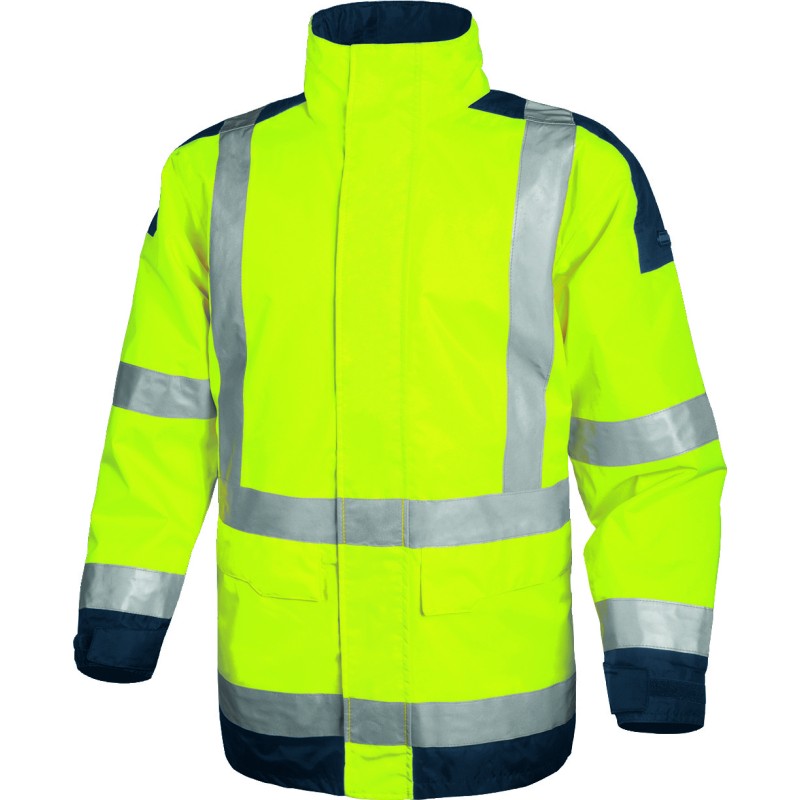 PARKA HAUTE VISIBILITE POLYESTER ENDUIT PU JAUNE FLUO/BLEU MARINE